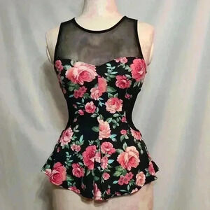 Guess Mesh Panel Peplum Tank